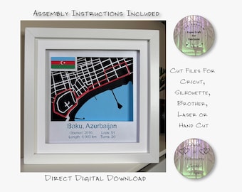 Baku Circuit Azerbaijan Race Track Shadow Box SVG, Cricut, Silhouette (Digital Download)