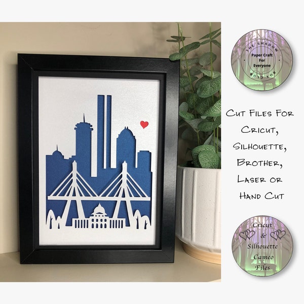 Boston City Silhouette Shadow Box SVG, Layered Card Stock Cut Files For Cricut, Silhouette Cameo, Brother or Hand Cutting