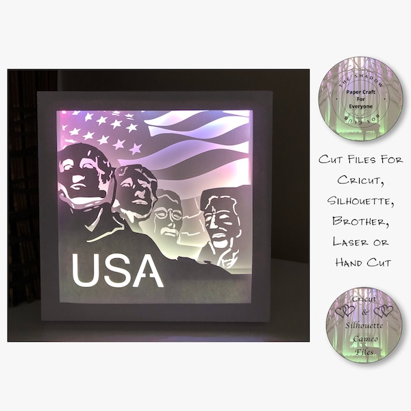 Mount Rushmore Shadow Box SVG, American Themed, Layered Card Stock Cut Files For Cricut, Silhouette Cameo, Brother or Hand Cutting