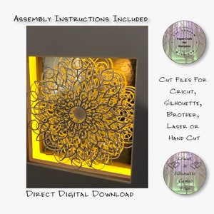 Paper Cut Shadow Box 3D Lightbox SVG PNG Mandala Cricut Silhouette Hand Cut Laser Layered Card Cut Files