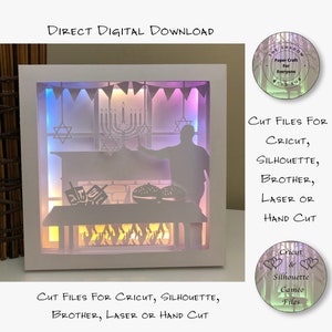 Papier découpé Shadow Box 3D Lightbox SVG PNG Hanoucca Cricut Silhouette découpé au laser en couches cartes coupe des fichiers