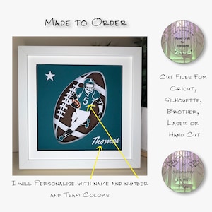Caixa de sombra de corte de papel 3D Lightbox SVG PNG Personalizado Futebol americano Cricut Silhueta Corte à mão Laser Camadas Cartão Corte Arquivos