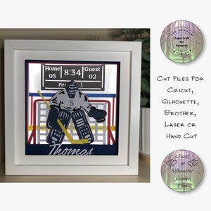 Papier découpé Shadow Box 3D Lightbox SVG PNG Hockey sur glace Cricut Silhouette découpé au laser en couches carte coupe fichiers