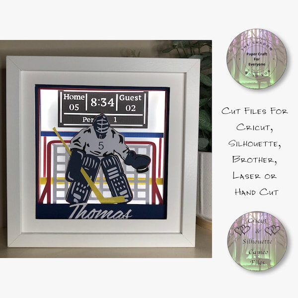 Ice Hockey Shadow Box SVG, Coloured Layered Card Stock Cut Files For Cricut, Silhouette Cameo, Brother or Hand Cutting