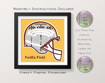 Caja de sombras del estadio FedEx Field, Washington, caja de luz recortada en papel SVG, PNG, PDF, archivos de corte (descarga digital)