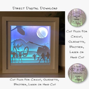 Papier découpé Shadow Box 3D Lightbox SVG PNG Étoile 2 Cricut Silhouette découpé au laser en couches carte coupe fichiers à la main