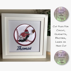Papierschnitt Schattenbox 3D Lightbox SVG PNG Baseballspieler Cricut Silhouette Handschnitt Laser Karte geschnitten