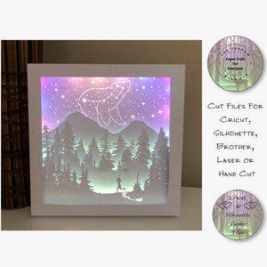 Papier découpé Shadow Box 3D Lightbox SVG PNG Petit ours Petite Ourse Shadow Box Étoile de Noël Cricut Silhouette Découpé à la main ou au laser
