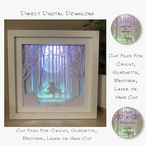 Papier découpé Shadow Box 3D Lightbox SVG PNG Winnie l'ourson Cricut Silhouette découpé au laser en couches carte coupe fichiers