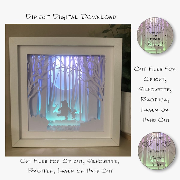 Paper Cut Shadow Box 3D Lightbox SVG PNG Pooh Cricut Silhouette Hand Cut Laser Layered Card Cut Files