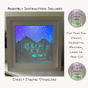 Paper Cut Shadow Box 3D Lightbox SVG PNG Kayaking Mountain Forest 7 Layer Cricut Silhouette Hand Cut Laser Layered Card Cut Files
