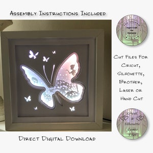 Papier découpé Shadow Box 3D Lightbox SVG PNG papillon Silhouette Cricut découpé au laser en couches cartes découpées à la main