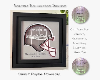 Estadio Washington Grizzly Montana, caja de luz recortada en papel SVG, PNG, PDF, archivos de corte, Cricut, Silhouette (descarga digital)
