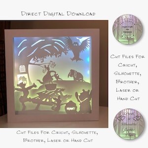 Papier découpé Shadow Box 3D Lightbox SVG PNG Winnie l'ourson Cricut Silhouette découpé au laser en couches carte coupe fichiers