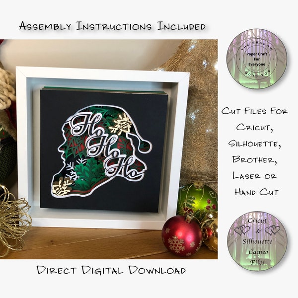 Santa Christmas Ho Ho Ho! Christmas Shadow Box SVG, 3D Layered Card Stock, Cut Files for Cricut, Silhouette, Brother Laser or Hand Cut Santa Christmas Ho Ho Ho! Christmas Shadow Box SVG, 3D Layered Card Stock, Cut Files for Cricut, Silhouette, Brother Laser or Hand Cut