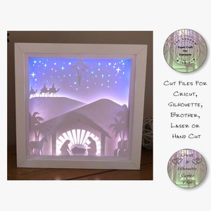 Papier gesneden Shadow Box 3D Lightbox SVG PNG kerststal Shadow Box kerst Cricut silhouet handgesneden laser gelaagde kaart gesneden bestanden