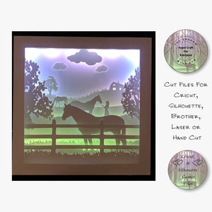 Paper Cut Shadow Box 3D Lightbox SVG PNG Horse Shadow Box SVG Girl and Pony Cricut Silhouette Hand Cut Laser Layered Card Cut Files