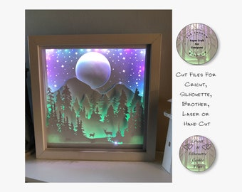 Paper Cut Shadow Box 3D Lightbox SVG PNG Deer in the Forest Cricut Silhouette Hand Cut Laser Layered Card Cut Files
