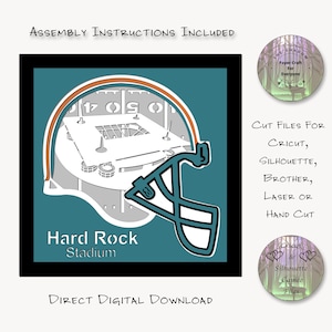 Papierschnitt Schatten Box 3D Lightbox SVG PNG Hard Rock Stadion American Football Cricut Silhouette Handschnitt Laser Karte Schnitt Dateien