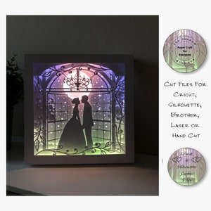 Wycinany z papieru cień Box 3D Lightbox SVG PNG Ślub Zaręczyny Rocznica Cricut Sylwetka Ręcznie wycinane Laserowo warstwowe pliki do wycinania kart