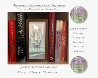 Book Nook SVG Wizard Themed Paper Cut Shadow Box 3D Lightbox files for Cricut Silhouette Hand Cut or Laser Includes Frame Design