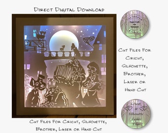 Lady & Dogs Paper Cut Shadow Box SVG, 3D Lightbox Template (Digital Download)