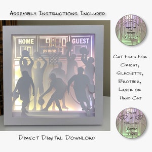 Papier découpé Shadow Box 3D Lightbox SVG PNG Basketball Cricut Silhouette découpé au laser en couches carte coupe fichiers