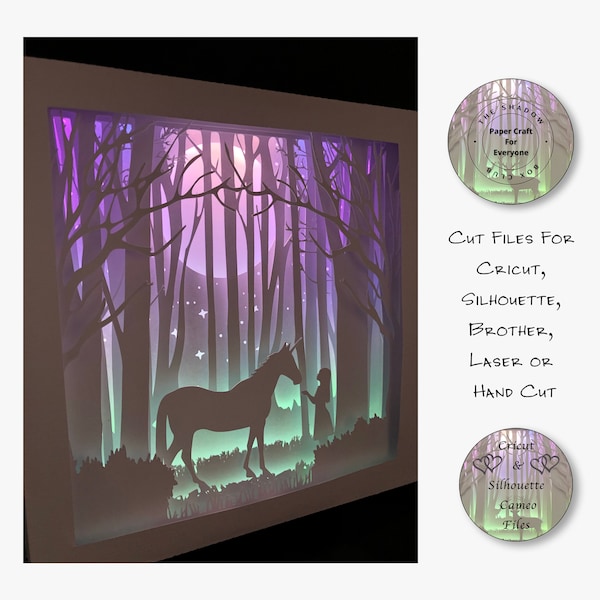 Unicorn In the Woods Magical Shadow Box SVG, Layered Card Stock Cut Files For Cricut, Silhouette Cameo, Brother or Hand Cutting Unicorn In the Woods Magical Shadow Box SVG, Layered Card Stock Cut Files For Cricut, Silhouette Cameo, Brother or Hand Cutting