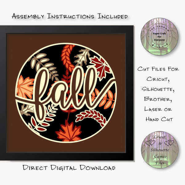 Autumn Leaf Fall Multi Layer Shadow Box SVG, Layered Card Stock Cut Files For Cricut, Silhouette Cameo, Brother or Hand Cutting
