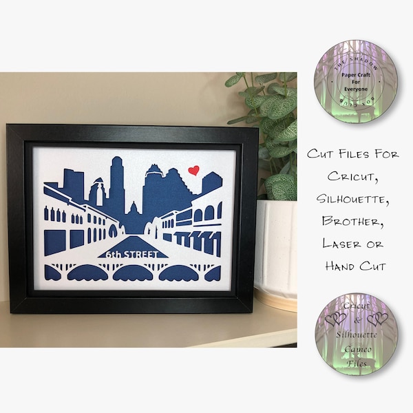 Austin Texas City Silhouette Shadow Box SVG, Layered Card Stock Cut Files For Cricut, Silhouette Cameo, Brother or Hand Cutting