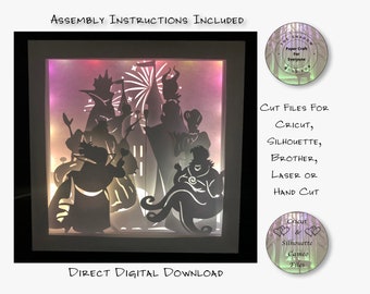 Villains Paper Cut Lightbox SVG, 3D Shadow Box Template (Digital Download)