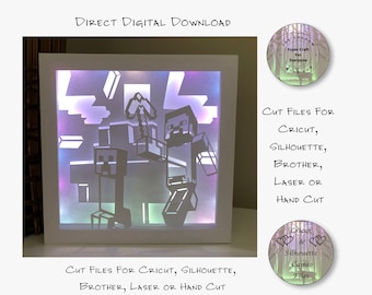 Paper Cut Shadow Box 3D Lightbox SVG PNG Gamer Cricut Silhouette Hand Cut Laser Layered Card Cut Files