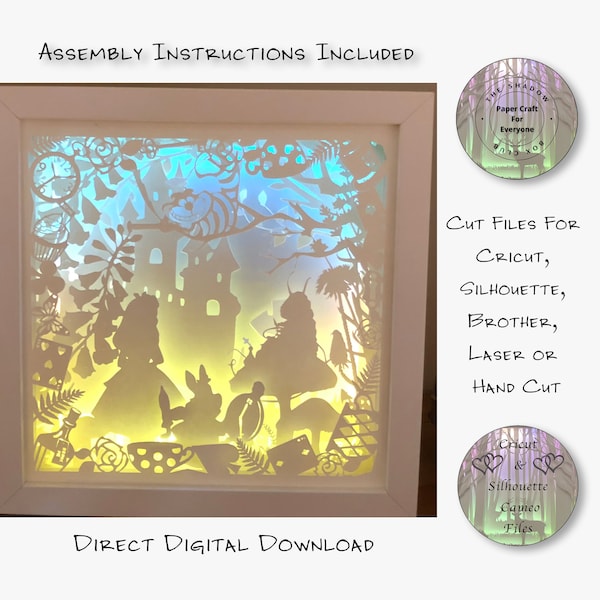 Alice Shadow Box SVG, Layered Card Stock, In Wonderland Shadow Box Cut Files For Cricut, Silhouette Cameo, Brother or Hand Cutting