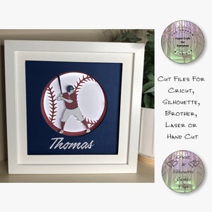 Paper Cut Shadow Box 3D Lightbox SVG PNG Baseball Player Cricut Silhouette Hand Cut Laser Layered Card Cut Files