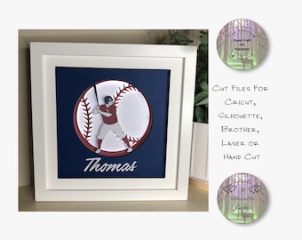 Baseball Player Shadow Box SVG, 3D Lightbox Paper Cut Files (Digital Download)