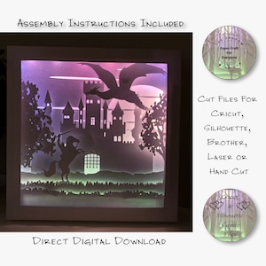 Paper Cut Shadow Box 3D Lightbox SVG PNG Dragon Castle Magical Cricut Silhouette Hand Cut Laser Layered Card Cut Files