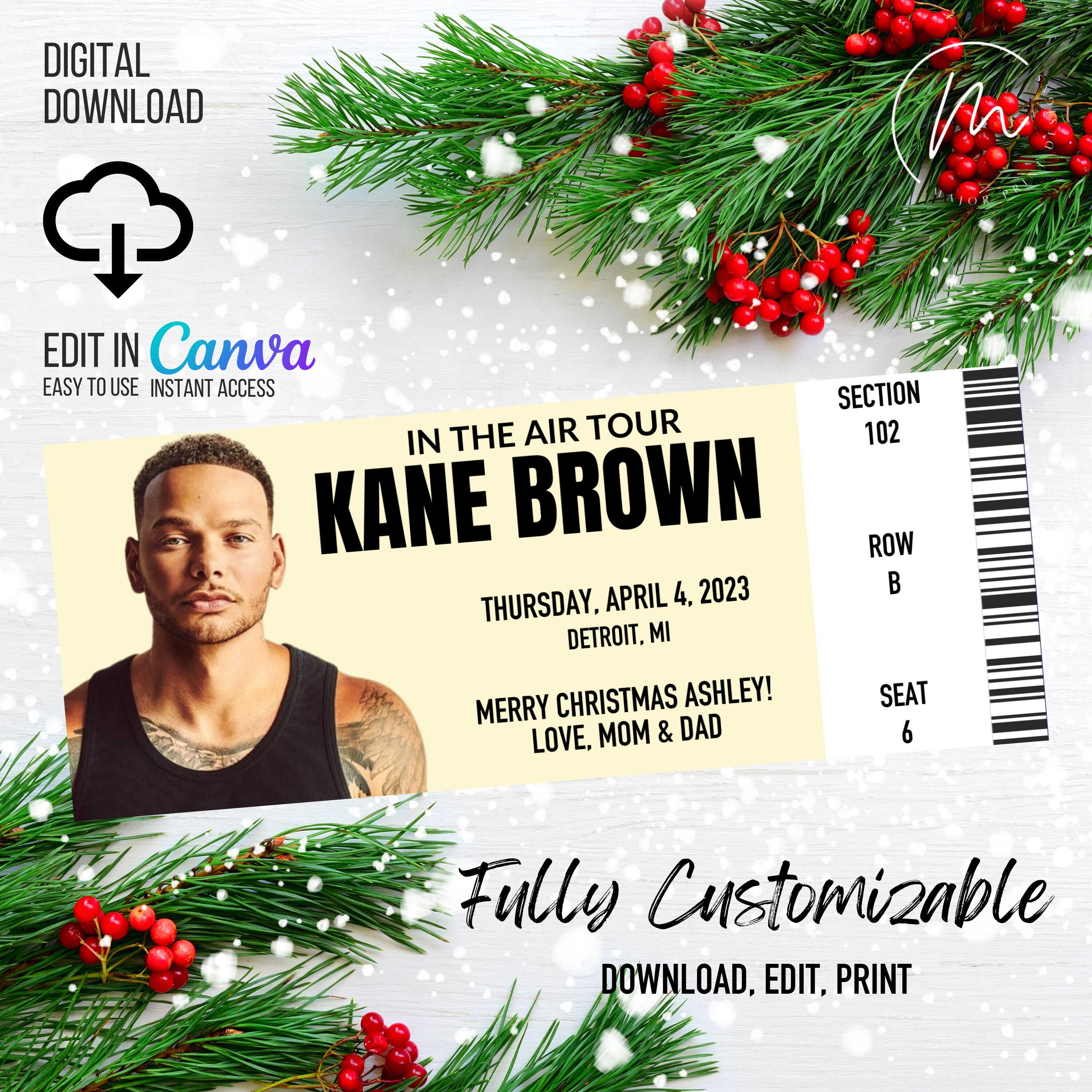INSTANT DIGITAL DOWNLOAD Editable Printable Kane Brown in the Air Tour ...