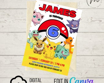 DOWNLOAD DIGITALE ISTANTANEO Invito di compleanno per topo elettrico giallo / Invito da stampare a casa / Modello Canva