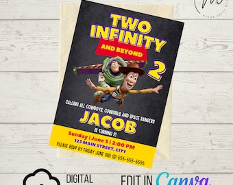 DOWNLOAD DIGITALE IMMEDIATO Toy Story Two Infinity Invito / Compleanno / Stampa a casa Invito / Modello Canva
