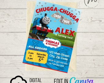 DOWNLOAD DIGITALE ISTANTANEO Invito di compleanno / Trenino Thomas / Invito da stampare a casa / Modello Canva