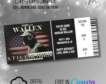DOWNLOAD DIGITALE ISTANTANEO / Modello di biglietto per il concerto del tour Wallen Still The Problem personalizzato, modificabile e stampabile