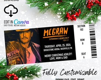 INSTANT DIGITAL DOWNLOAD | Editable Printable Tim McGraw Standing Room Only Tour Concert Ticket Template