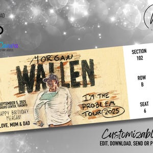 TÉLÉCHARGEMENT NUMÉRIQUE INSTANTANÉ | Modèle de billet de concert pour la tournée Wallen I'm The Problem, personnalisable et imprimable
