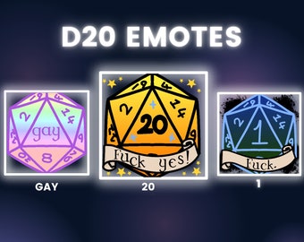 D20 Twitch  or Discord Emote Set | Dice | Natural 20 | Crit Fail | DnD Dungeons and Dragons | D&D
