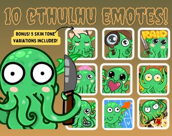 10er Paket Cthulhu Emotes | Twitch, Youtube oder Discord | Sofortiger Mind Flayer Download | Süßer Emote für Luftschlangen |