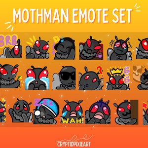 Mega Pack of 22 Mothman Emotes | Emote Set for Twitch or Discord | Cryptid | Monster | Creature | Moth | Spooky |