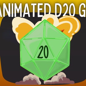 Op de afbeelding: Een groene 20-zijdige dobbelsteen met het nummer 20 erop, die explodeert met een gele en oranje rookwolk.