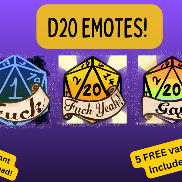 D20 Dice Emote Set 2.0! New and Updated Version! | Tags: Natural 20 Crit Fail DnD Dungeons and Dragons D&D Twitch Discord Emote