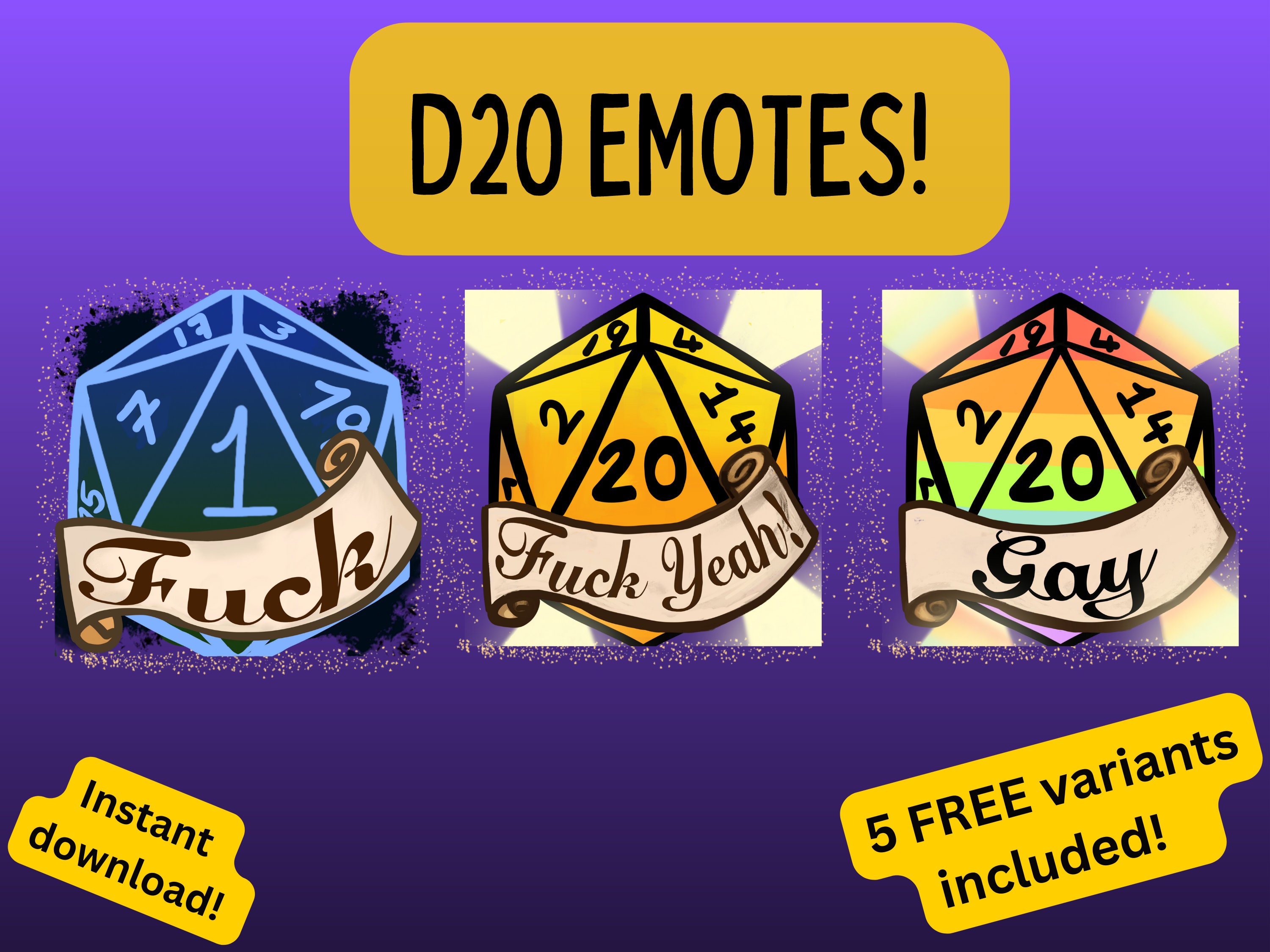W20 Würfel Emote Set 2.0! Neue und aktualisierte Version! | Stichworte: Natural 20 Crit Fail DnD Dungeons and Dragons D & D Twitch Discord Emote