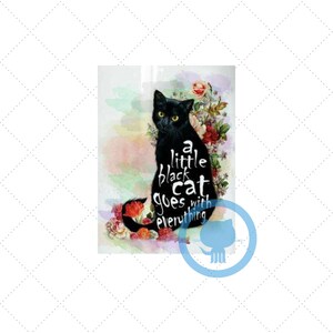 Gato Preto Floral PNG: Design de Sublimação para Amantes de Animais (Download Digital)